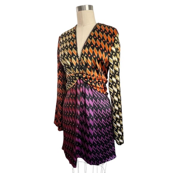 Zara Satin Deep V Tunic Dress Top - L - Picture 5 of 7